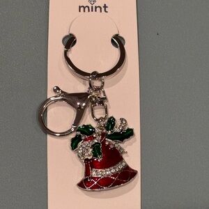BAG CHARM Mint Festive Red and Green Bell Key Holder Silver Tone